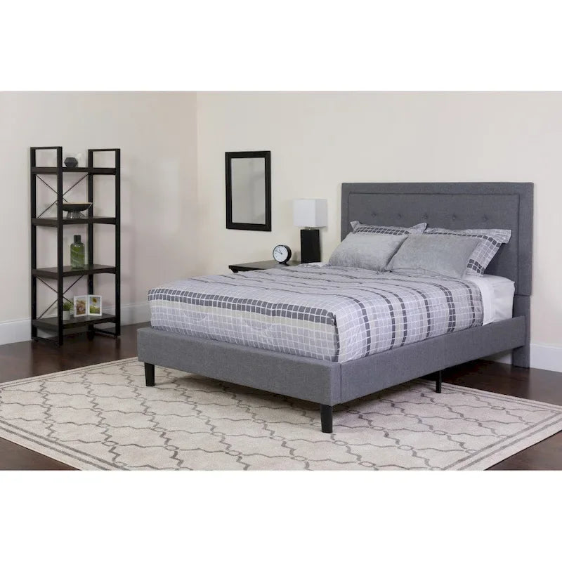 Lit plateforme capitonné et matelas à ressorts ensachés en mousse à mémoire de forme