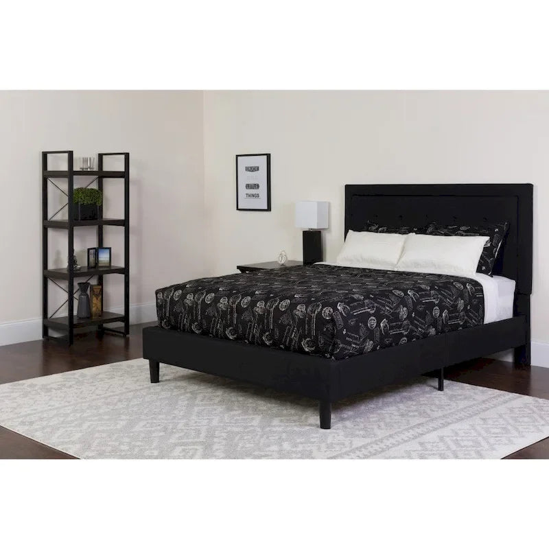 Lit plateforme capitonné et matelas à ressorts ensachés en mousse à mémoire de forme