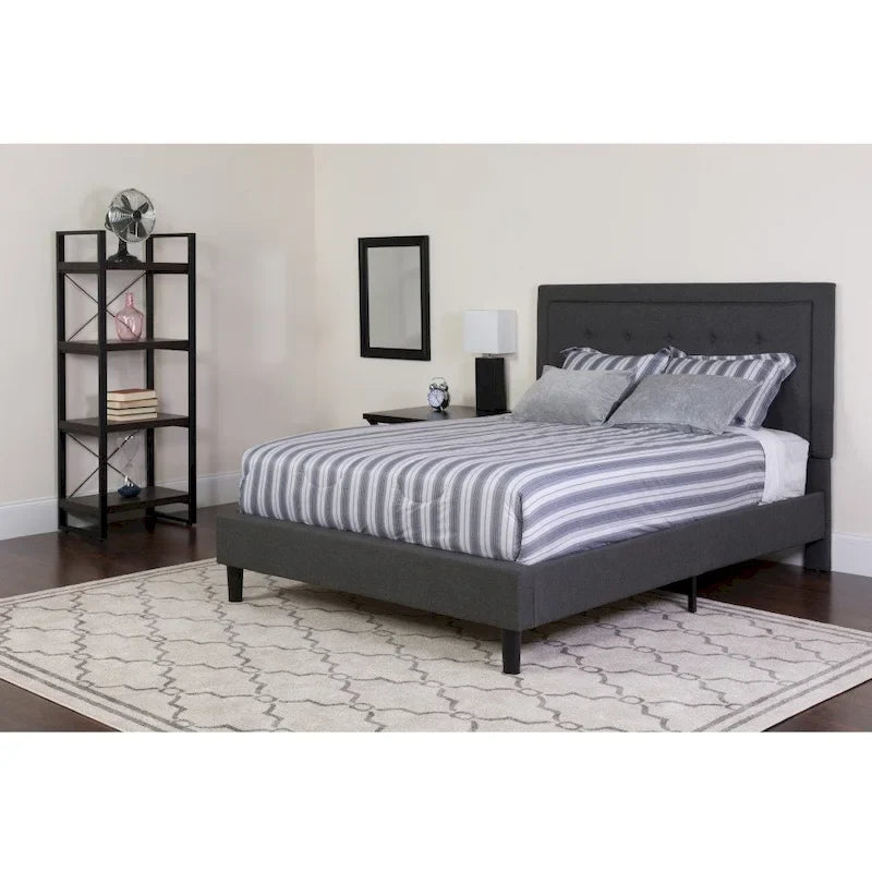 Lit plateforme capitonné et matelas à ressorts ensachés en mousse à mémoire de forme