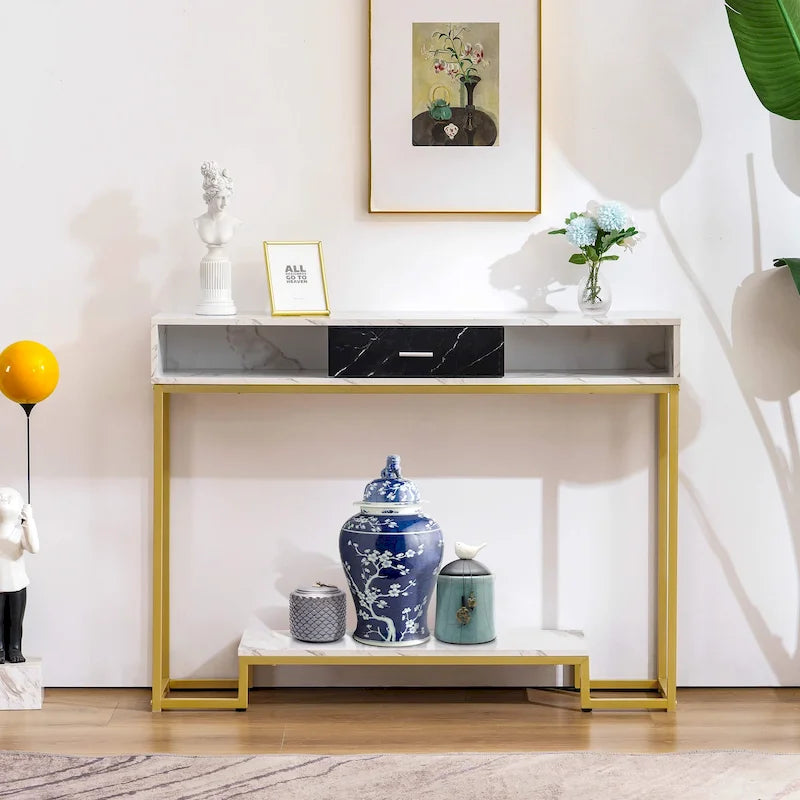 Console, meuble d'entrée avec rangement à chaussures, table de canapé étroite et longue