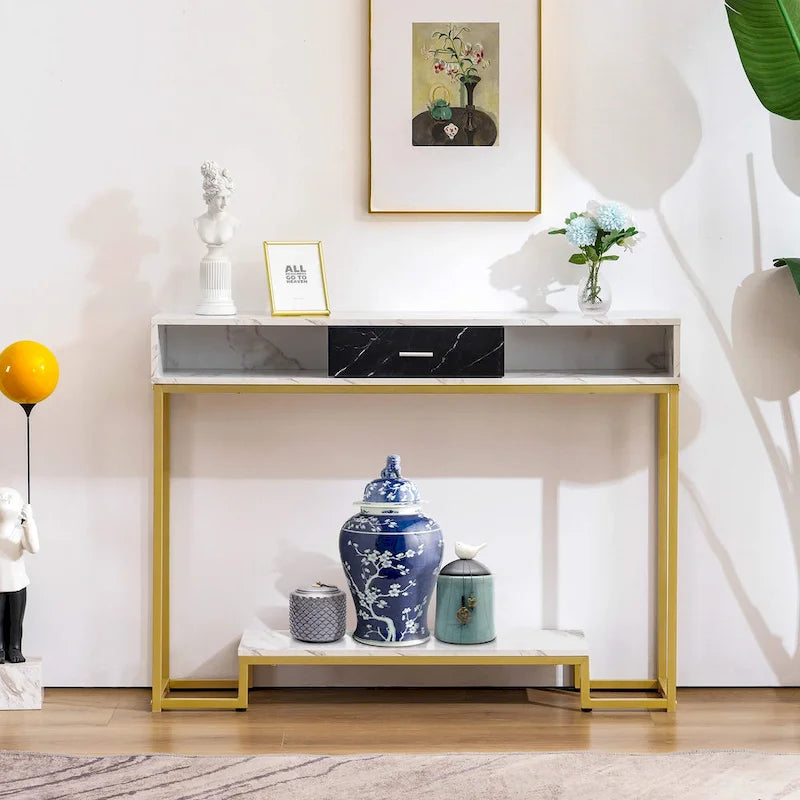 Console, meuble d'entrée avec rangement à chaussures, table de canapé étroite et longue