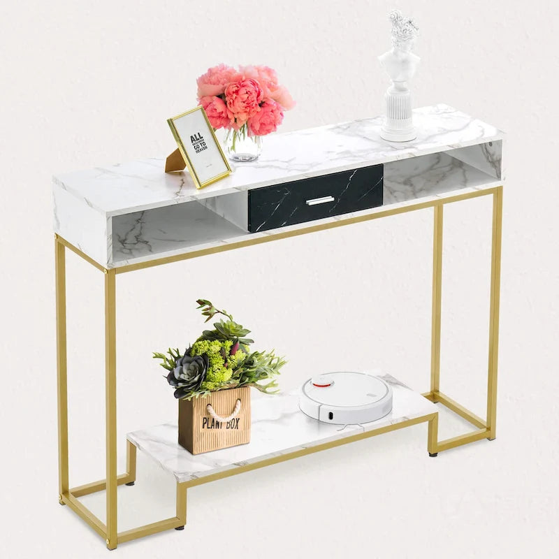 Console, meuble d'entrée avec rangement à chaussures, table de canapé étroite et longue