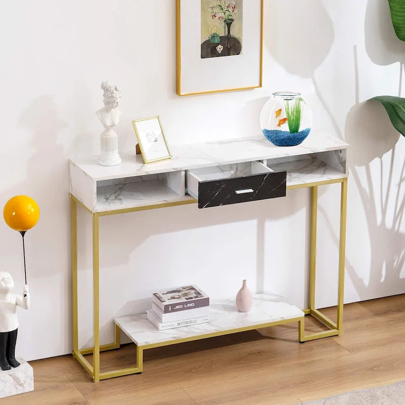Console, meuble d'entrée avec rangement à chaussures, table de canapé étroite et longue