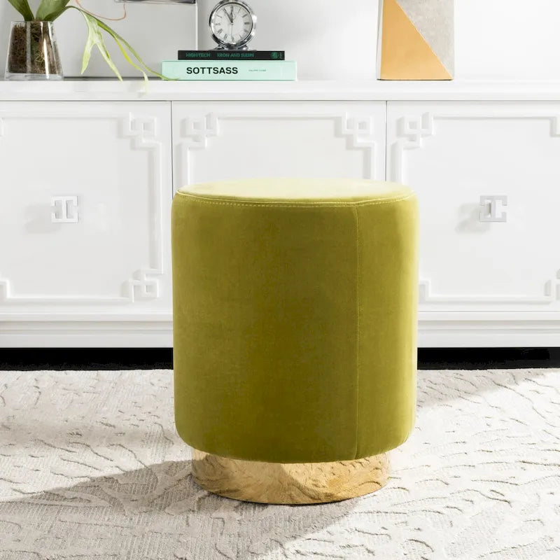 Pouf en velours avec base en laiton - Bleu marine / Laiton