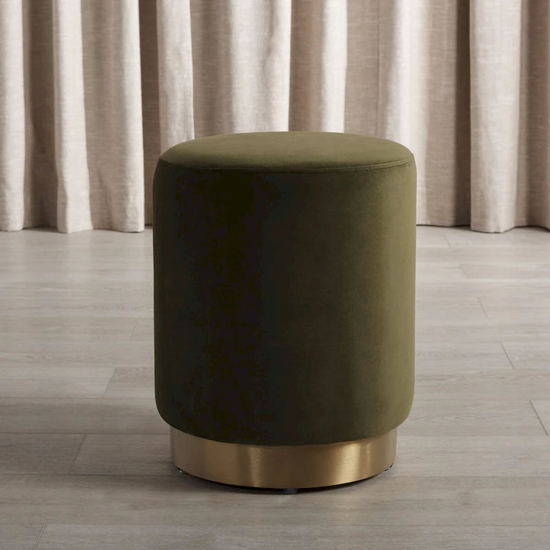Pouf en velours avec base en laiton - Bleu marine / Laiton