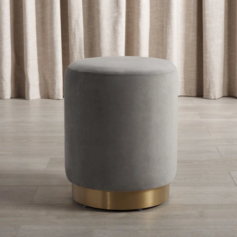 Pouf en velours avec base en laiton - Bleu marine / Laiton