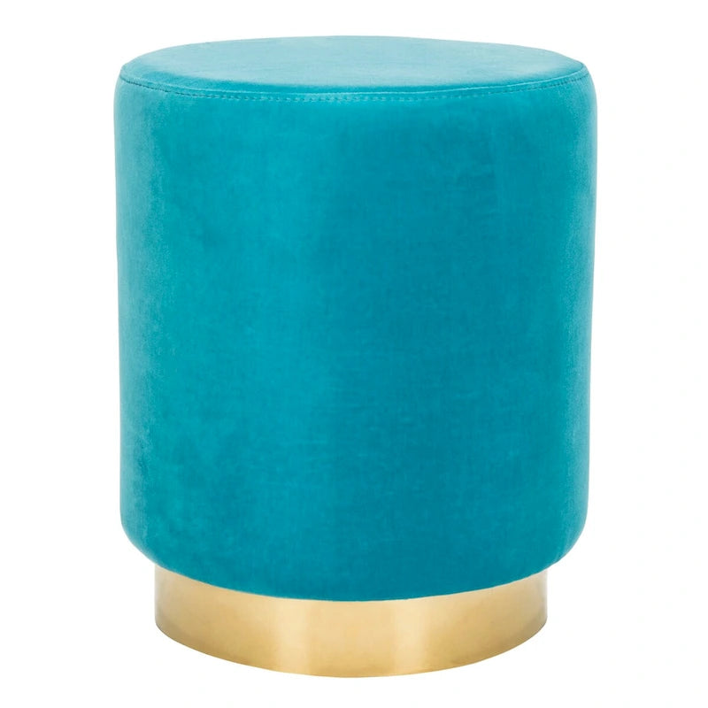 Pouf en velours avec base en laiton - Bleu marine / Laiton