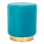 Pouf en velours avec base en laiton - Bleu marine / Laiton