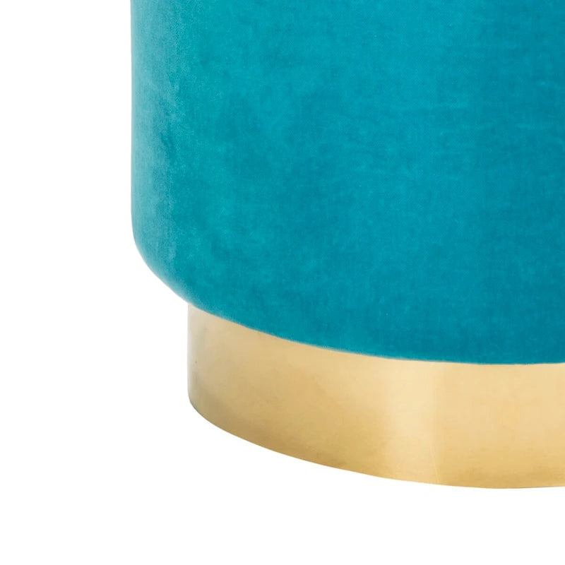 Pouf en velours avec base en laiton - Bleu marine / Laiton