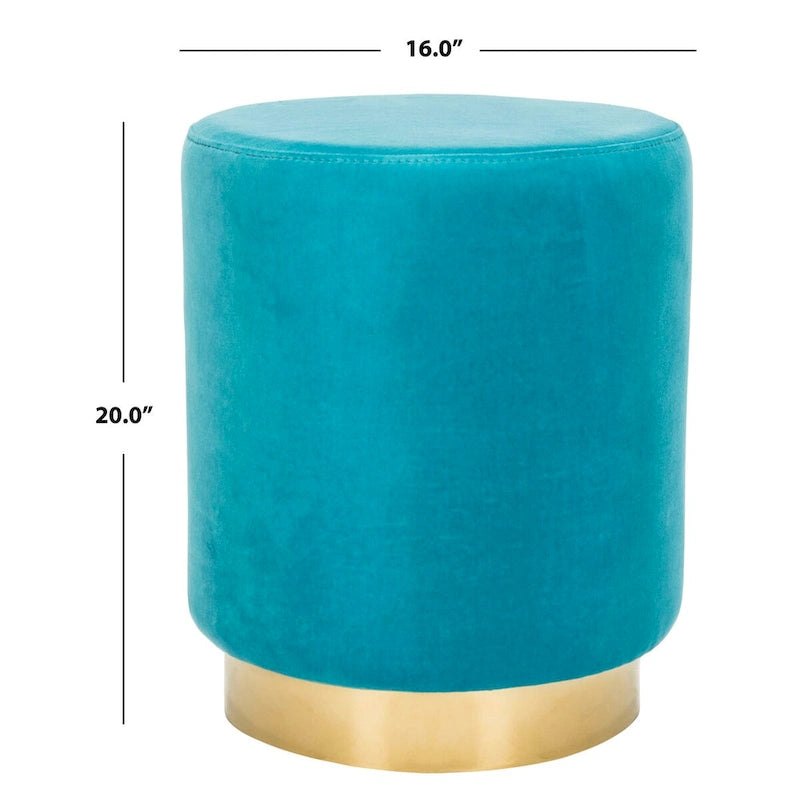 Pouf en velours avec base en laiton - Bleu marine / Laiton