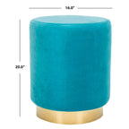 Pouf en velours avec base en laiton - Bleu marine / Laiton