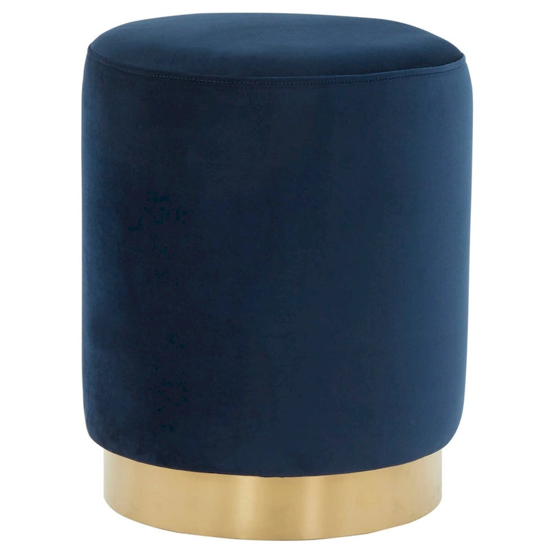 Pouf en velours avec base en laiton - Bleu marine / Laiton