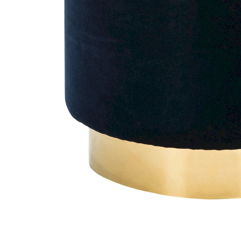 Pouf en velours avec base en laiton - Bleu marine / Laiton