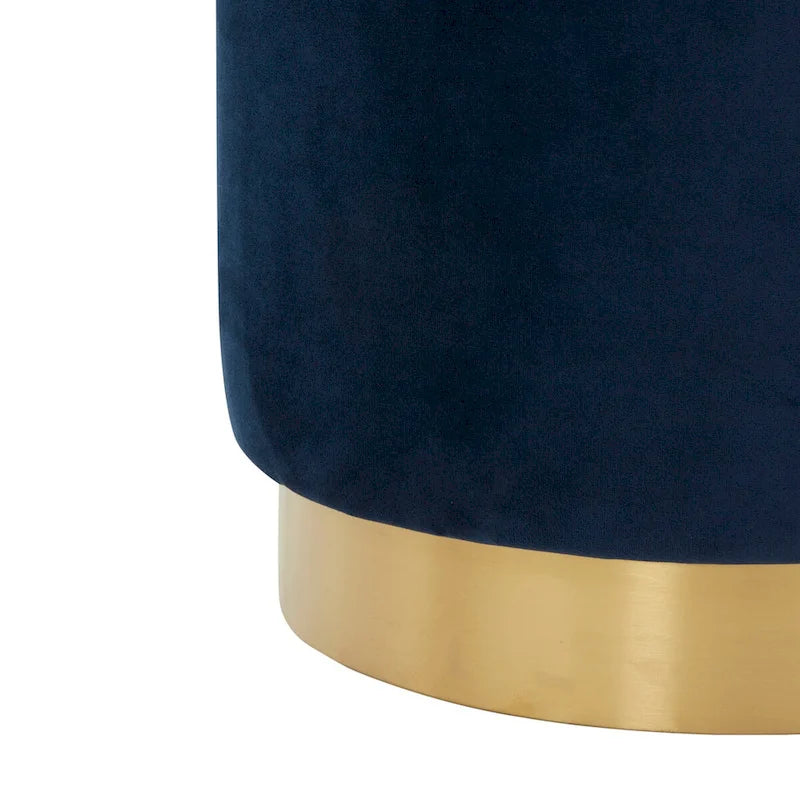 Pouf en velours avec base en laiton - Bleu marine / Laiton