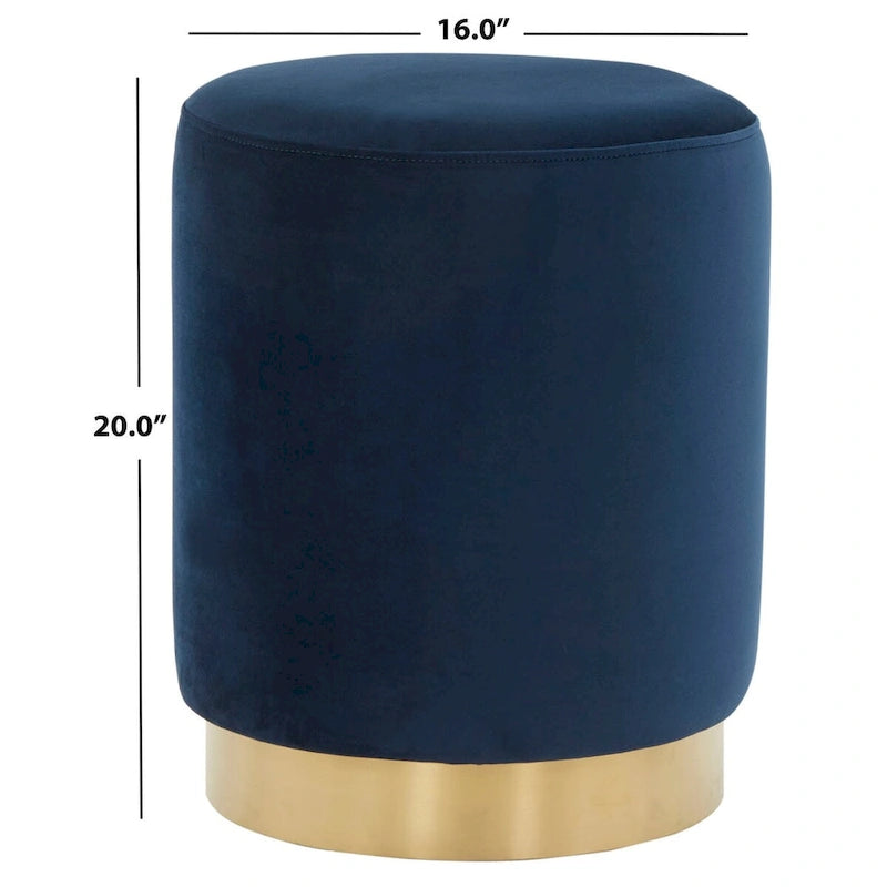 Pouf en velours avec base en laiton - Bleu marine / Laiton