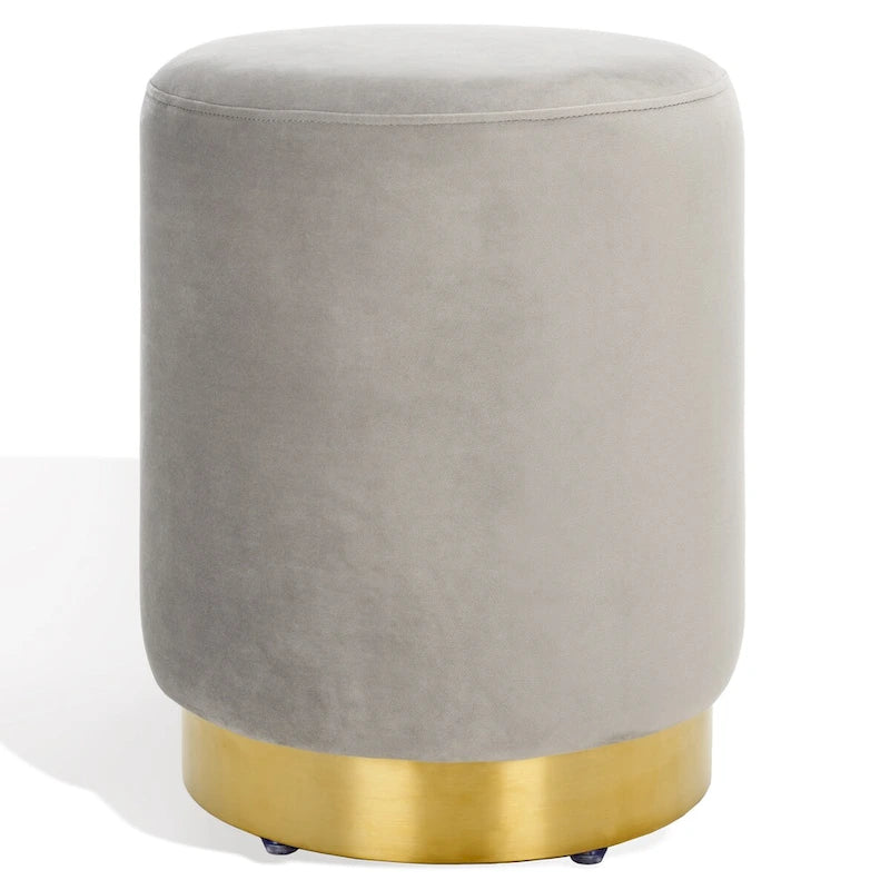 Pouf en velours avec base en laiton - Bleu marine / Laiton