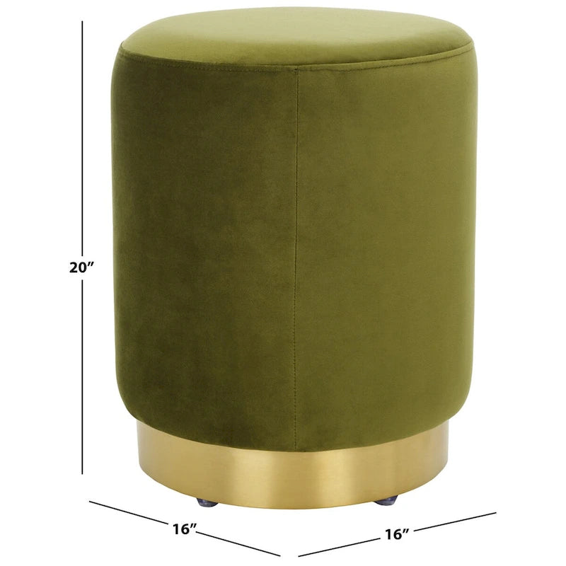 Pouf en velours avec base en laiton - Bleu marine / Laiton