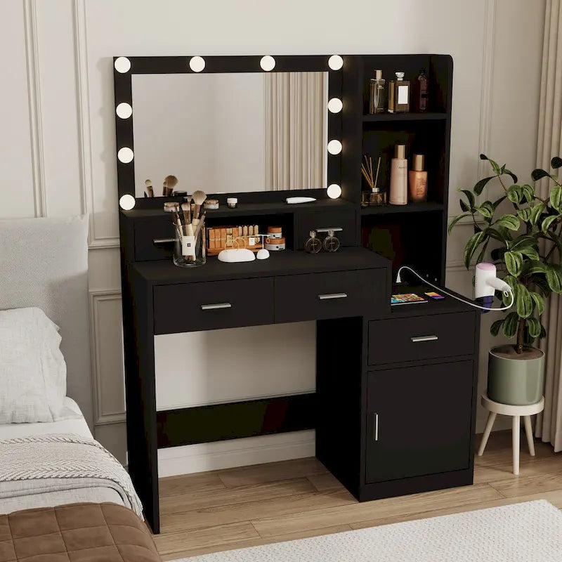 Coiffeuse avec tiroirs et lumières LED