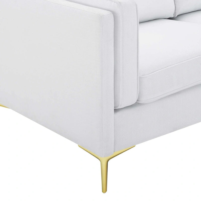 Canapé en tissu Mid-Century Modern avec pieds en métal doré