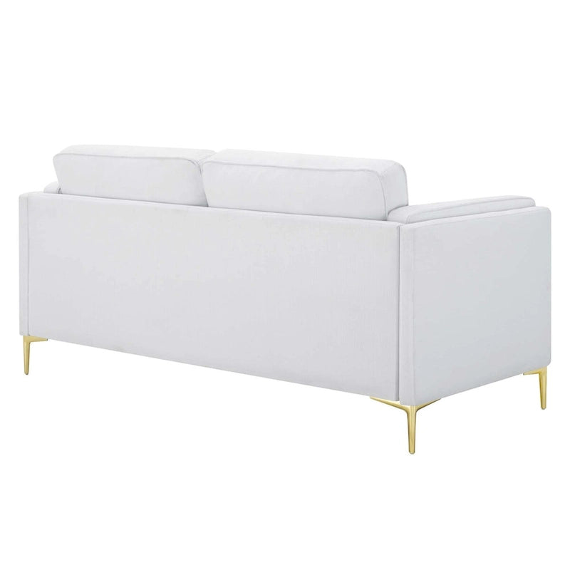 Canapé en tissu Mid-Century Modern avec pieds en métal doré