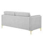 Canapé en tissu Mid-Century Modern avec pieds en métal doré