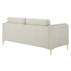 Canapé en tissu Mid-Century Modern avec pieds en métal doré
