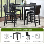 Ensemble de table à hauteur de comptoir 5 pièces, ensemble de table de cuisine en bois avec table carrée et 4 chaises rembourrées