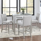 Ensemble de table à hauteur de comptoir 5 pièces, ensemble de table de cuisine en bois avec table carrée et 4 chaises rembourrées