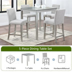 Ensemble de table à hauteur de comptoir 5 pièces, ensemble de table de cuisine en bois avec table carrée et 4 chaises rembourrées
