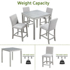 Ensemble de table à hauteur de comptoir 5 pièces, ensemble de table de cuisine en bois avec table carrée et 4 chaises rembourrées