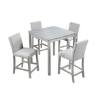 Ensemble de table à hauteur de comptoir 5 pièces, ensemble de table de cuisine en bois avec table carrée et 4 chaises rembourrées