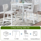 Ensemble de table à hauteur de comptoir 5 pièces, ensemble de table de cuisine en bois avec table carrée et 4 chaises rembourrées