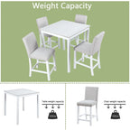 Ensemble de table à hauteur de comptoir 5 pièces, ensemble de table de cuisine en bois avec table carrée et 4 chaises rembourrées