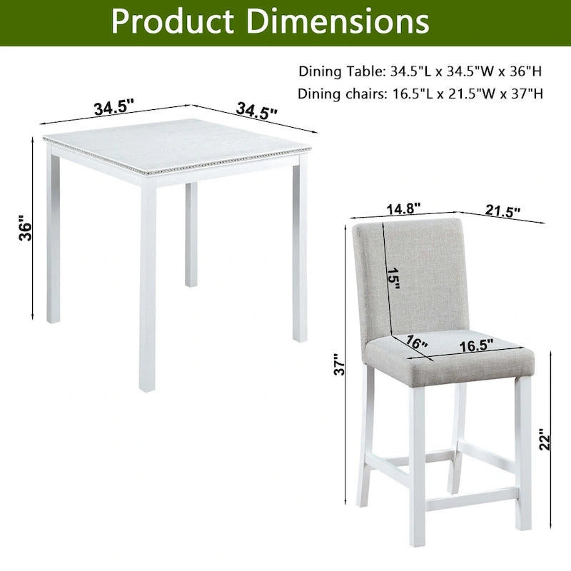 Ensemble de table à hauteur de comptoir 5 pièces, ensemble de table de cuisine en bois avec table carrée et 4 chaises rembourrées