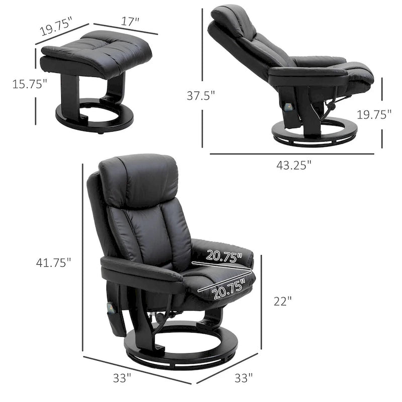 Fauteuil de massage inclinable en cuir synthétique avec repose-pieds