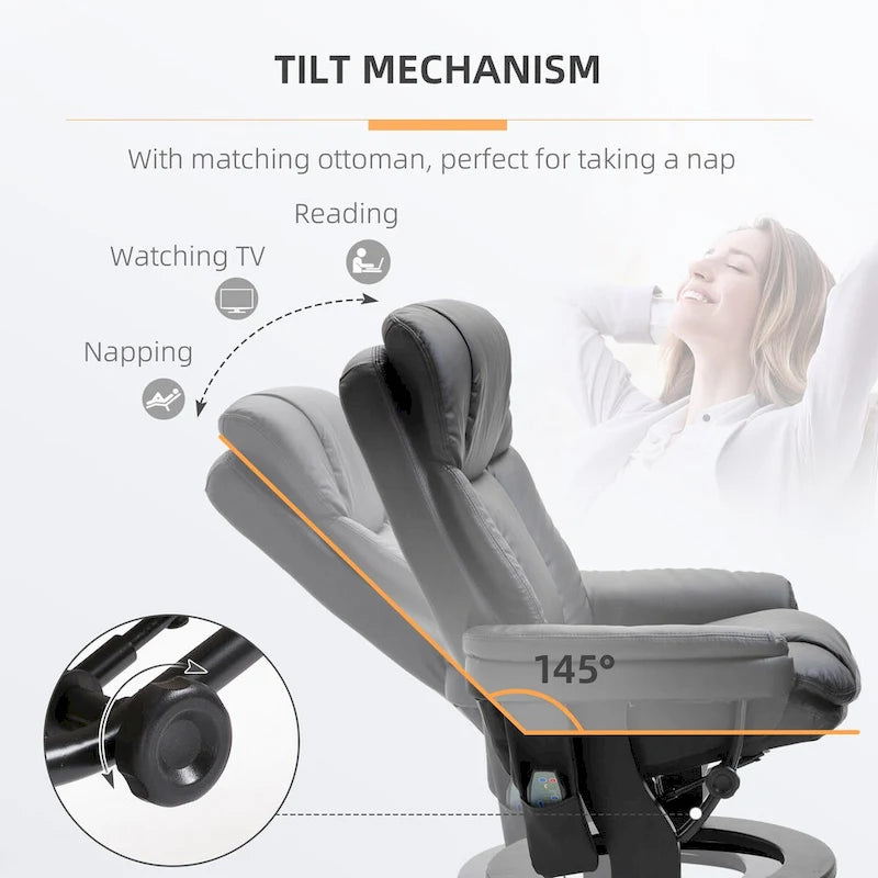 Fauteuil de massage inclinable en cuir synthétique avec repose-pieds