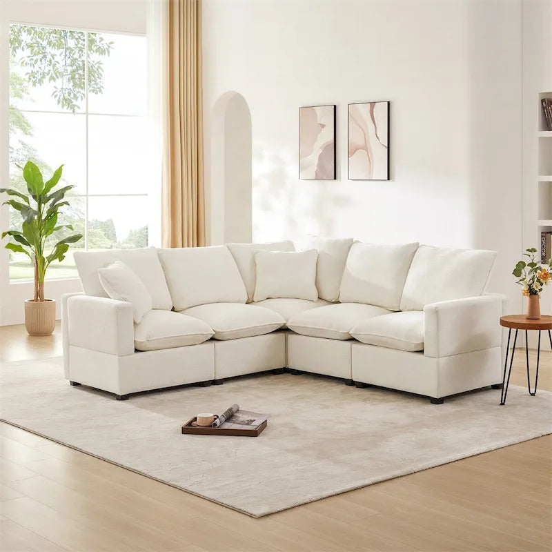 Canapé modulaire moderne en L, canapé sectionnel en chenille avec 2 oreillers