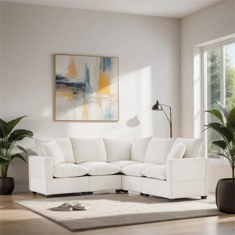 Canapé modulaire moderne en L, canapé sectionnel en chenille avec 2 oreillers
