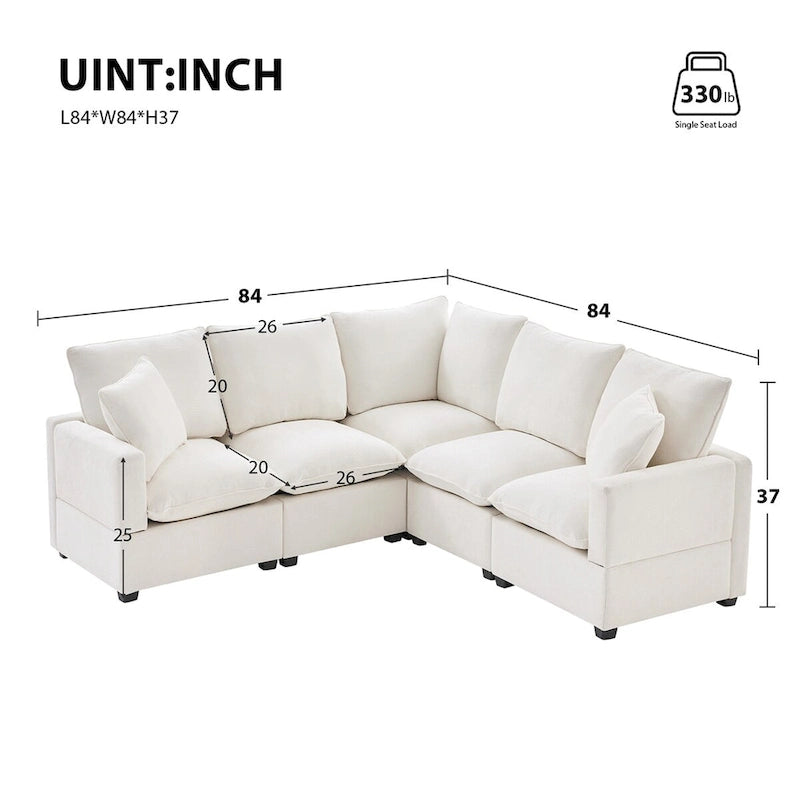 Canapé modulaire moderne en L, canapé sectionnel en chenille avec 2 oreillers