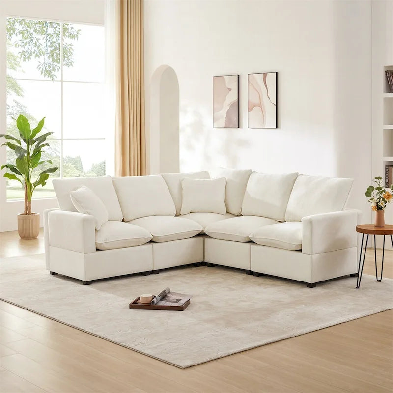 Canapé modulaire moderne en L, canapé sectionnel en chenille avec 2 oreillers