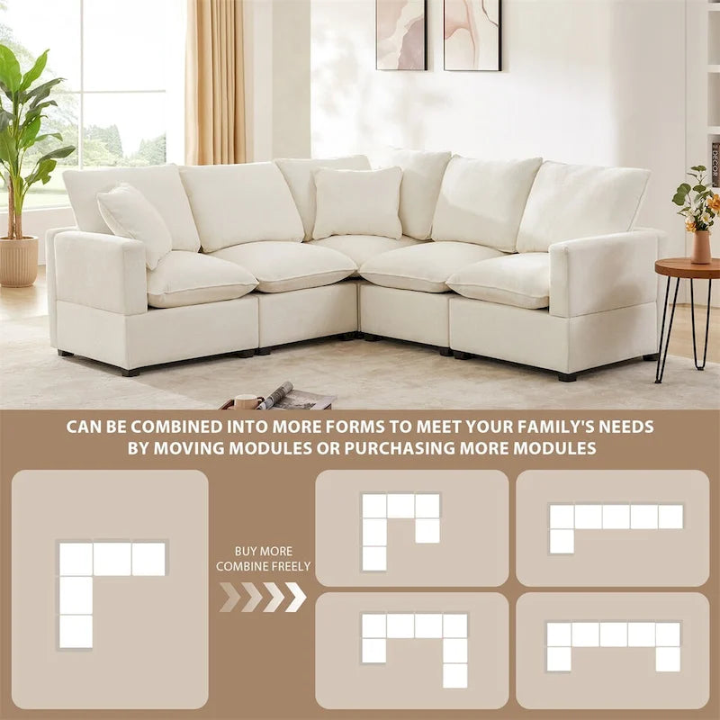 Canapé modulaire moderne en L, canapé sectionnel en chenille avec 2 oreillers
