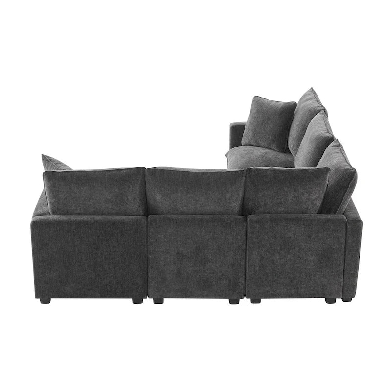 Canapé modulaire moderne en L, canapé sectionnel en chenille avec 2 oreillers