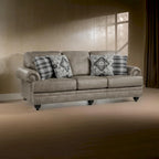 Jade 98 Inch Sofa, Taupe Brown Microfiber, 4 Pillows, Soft Cushions, Wood
