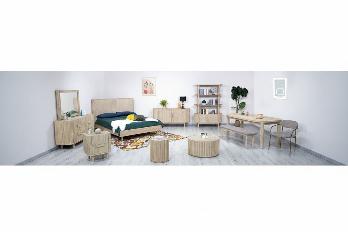 Table basse ronde en acacia massif côtier avec porte de rangement