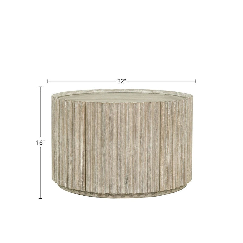 Table basse ronde en acacia massif côtier avec porte de rangement