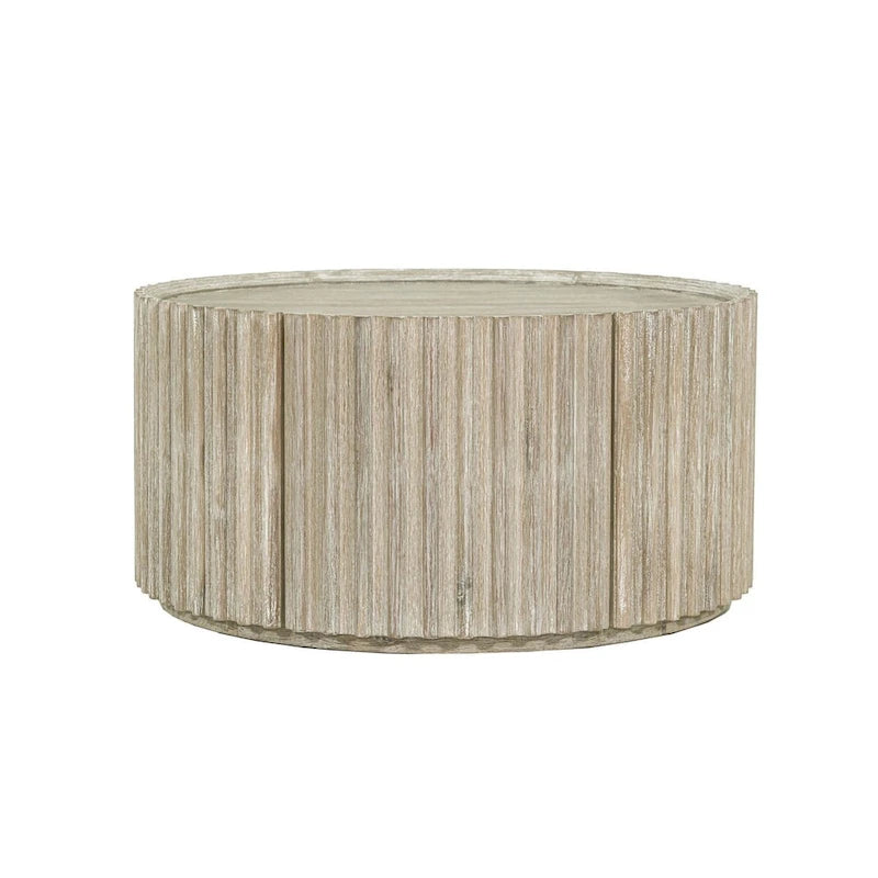 Table basse ronde en acacia massif côtier avec porte de rangement