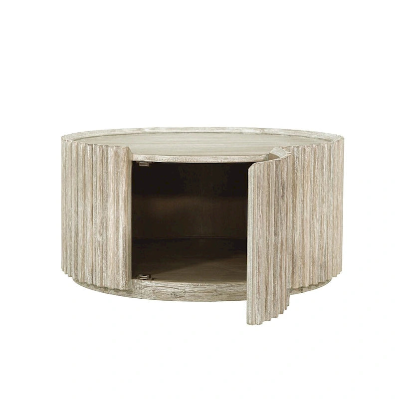 Table basse ronde en acacia massif côtier avec porte de rangement
