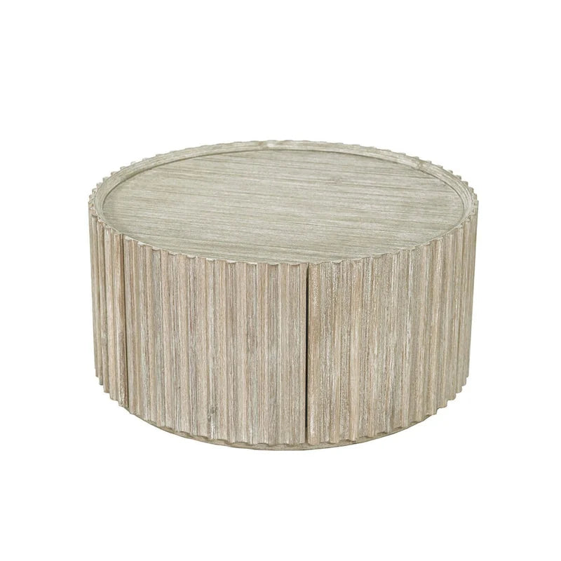 Table basse ronde en acacia massif côtier avec porte de rangement