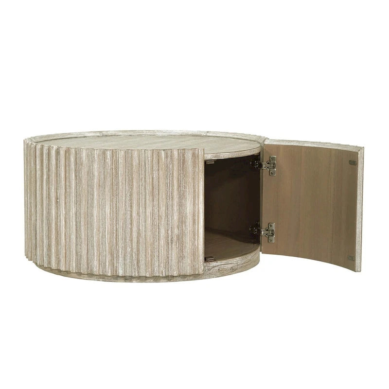 Table basse ronde en acacia massif côtier avec porte de rangement