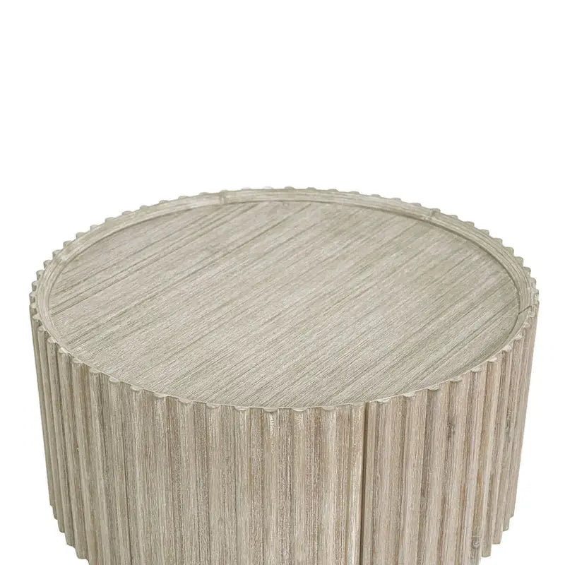 Table basse ronde en acacia massif côtier avec porte de rangement